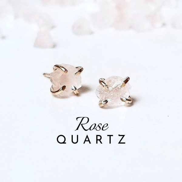 ROSE QUARTZ Stud Earrings | Raw Crystal Ear Studs | Raw Crystal Earrings | Natural Gemstone Stud Earrings | Uncut Rose Quartz Earrings