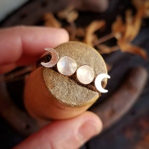 MOONSTONE Moon phase Stud Earrings | 14k Gold Filled Rose Cut Moonstone & Tiny Crescent Stud Earrings Set | 6mm Moonstone Ear Studs