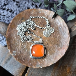 CARNELIAN Necklace | Genuine Faceted Rose Cut  Orange Carnelian Mixed Metal 14k Gold Filled 925 Oxidized Sterling Silver