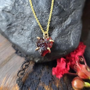 RAW GARNET Necklace | Etched Earth Mined Natural Tanzania Red Garnet | 14k Gold Filled or 925 Sterling Silver
