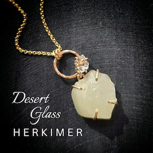 LIBYAN DESERT GLASS Necklace | Herkimer Diamond Necklace | Mixed Crystal Necklace | Meteor Impact Glass | Egyptian Meteor Stone