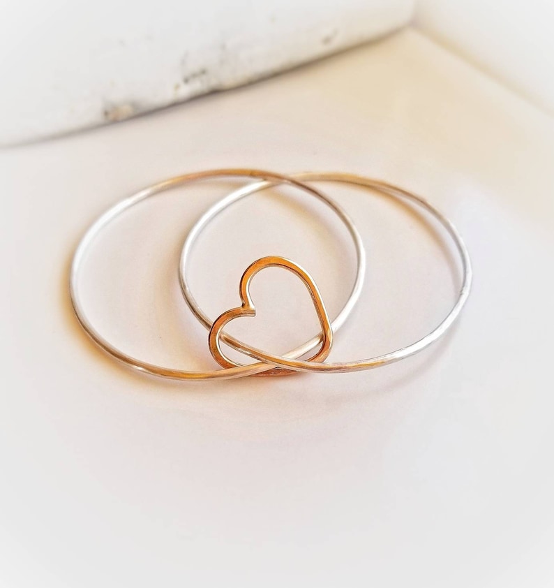 Valentines Day Gift Connected By Heart Bracelet Silver Bangles CONNECTED HEART Sterling Silver Bangle Bracelet Gold Heart Bracelet