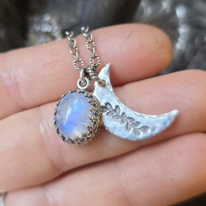 MOONSTONE CRESCENT MOON Necklace | 925 Oxidized Sterling Silver Fancy ...