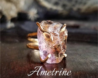 AMETRINE Raw Stone Ring | Raw Ametrine Ring | Raw Crystal Ring | Natural Gemstone  Ring | Large Nugget Ring | Gold Filled Raw Stone Ring