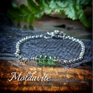 MOLDAVITE Bracelet | Certified Czech Republic Faceted Moldavite Bracelet | Oxidized 925 Sterling Silver Polished Moldavite Bead Bracelet