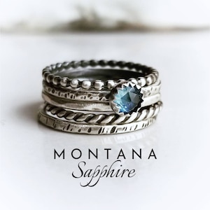 MONTANA SAPPHIRE Ring Stack | 14k Gold Filled or 925 Sterling Silver | 5mm Rose Cut Blue Sapphire Stackable Rings | September Birthday