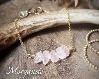 MORGANITE Crystal Bracelet | Raw Morganite Bracelet  | 14k Gold Filled or 925 Sterling Silver