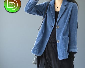 Chaqueta blazer de pana con botones / Prenda exterior informal de manga larga / Abrigo de calle minimalista vintage