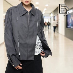 Zip Up Jacket | Patchwork Lapel Loose Coat | Daily Wear | Street Style Outfit