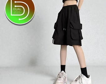 Short cargo taille haute | Jupe-short utilitaire à plusieurs poches | Style streetwear grunge de l'an 2000