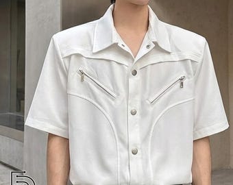 Loose Button Shirt | Short Sleeve Casual Top | Daily Wear | Minimal Streetwear Style