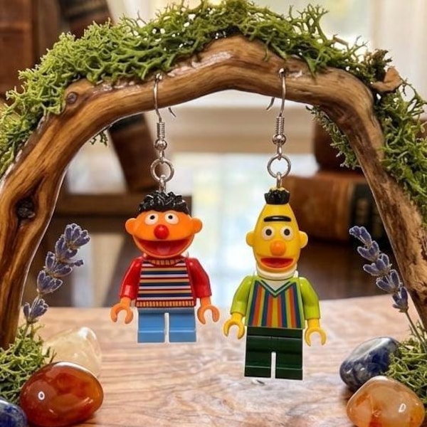Cartoon Brick Earrings: Kawaii Minifigure Dangle Accessories for Her