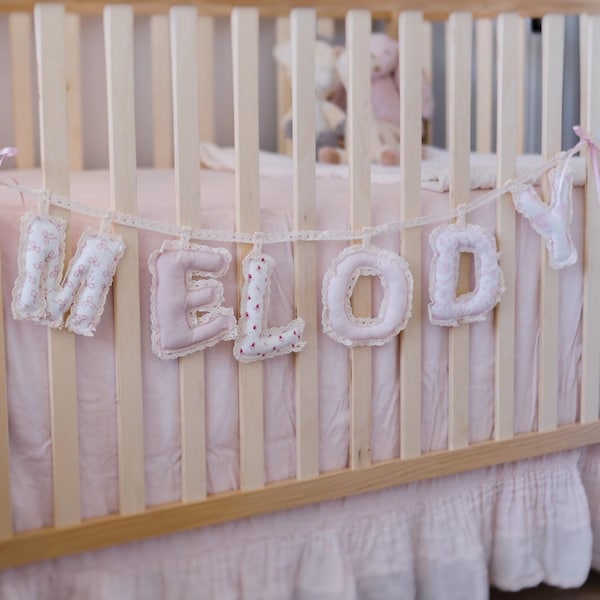 Bannière personnalisée en tissu avec nom | Guirlande pour chambre d'enfant, décoration pour baby shower
