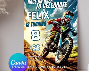 Editable Motocross Birthday Invite, Dirt Bike Birthday Invitation,Dirt Bike Adventure Invite, Race Bike Invitation