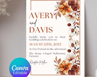 Autumn Wildflower Wedding Invitation, Boho Fall Floral Invite, Fall Floral Wedding Invitation, Instant Download