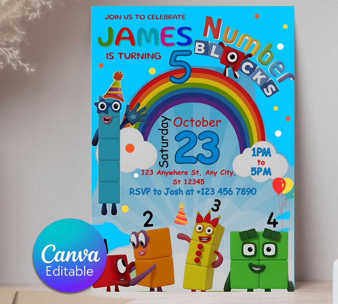 Numberblocks Birthday Invitation, Editable Party Invite, Numberblocks ...