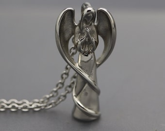 Angel Memorial Gift, Angel Urn Necklace, Christian Grief, Angel Wings Pendant, Cremation Locket for Ashes, Human Ash Keepsake, Cremation Ash