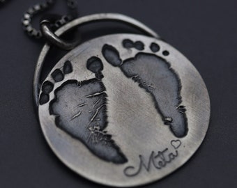Actual Footprints Necklace, Personalized Mothers Necklace, Mothers Jewelry, Kids Name Necklace, Mom Necklace, Baby Footprints Necklaces