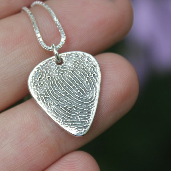 Fingerprint Necklace for Men, Silver Guitar Pick Necklace, Musician Gifts, Guitar Player Gift, Thumbprint Jewelry, Trending Jewelry, Grief