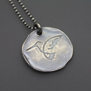 Sterling Silver Hummingbird Necklace, Round Hummingbird Pendant, Handmade Hummingbird Jewelry, Symbolic Jewelry, Gift For Bird Lover
