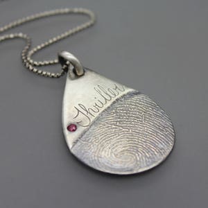 Memorial Jewelry, Memorial Necklace, Fingerprint Jewelry, Fingerprint Necklace, Tear Drop Necklace, Silver Fingerprint, Remembrance Jewelry