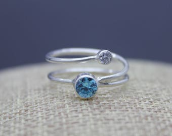 Sterling Silver Birthstone Ring For Mom, Mothers Ring 2 Stone, Expecting Mom Gift Jewelry, Push Present For Wife Birthday Gift, Sentimental
