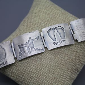 Personalized Bracelet, Fingerprint Jewelry, Foot Print Bracelet, Family Jewelry, Child Artwork Jewelry, Kid Drawing, Actual Signature, Hinge