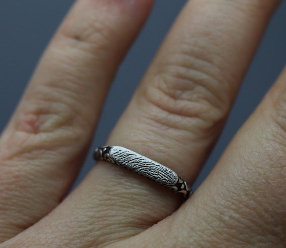 Fingerprint Jewelry Sterling Silver Fingerprint Ring Her Fingerprint Jewelry Memorial Engraved Ring Silver Handwriting Jewelry Gift For Etsy