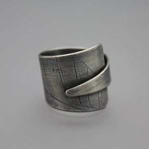 Wrap Ring, Leaf Ring, Adjustable Ring, Sterling Wrap Ring, Silver Adjustable Ring, Textured Silver, Large Ring, Silver Band, Silver Leaf