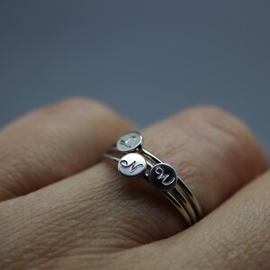 Stacking Initial Ring, Engraved Initial Ring, Stacking Mom Ring, Silver Name Ring Stackable, Name Ring for Mum, Brag Tag, Stackabe Rings Set image 4
