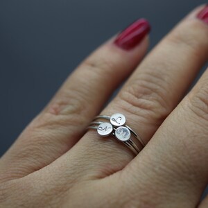 Stacking Initial Ring, Engraved Initial Ring, Stacking Mom Ring, Silver Name Ring Stackable, Name Ring for Mum, Brag Tag, Stackabe Rings Set image 7
