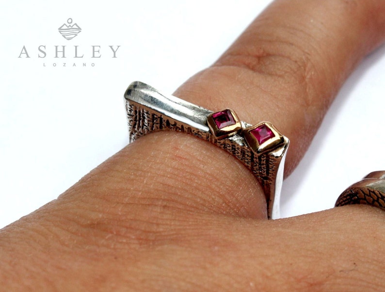 July Birthstone Freeform Ring Stack Ring July Ring Unique Ring Sterling Ring Ruby Ring Square Ring Ruby Jewelry Silver Ring