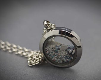 Urn Necklace for Human Ashes, Stainless Steel Cremation Jewelry, Ashes Necklace for Men, Glass Shaker Locket, Glass Cremation Pendant, Loss
