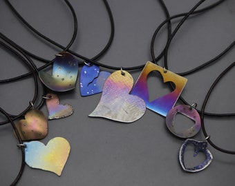 Valentine's Necklace, Valentine Gift, Heart Pendant, Titanium Jewelry, Anodized Titanium, Rainbow Necklace, Colorful Jewelry, Ready to Ship