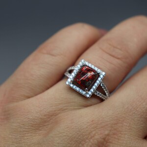 Emerald Cut Ring, Square Princess Cut Ring, Cremation Rings for Women, Cremation Jewelry Ashes, Silver Cremation Jewelry, Pet Loss Memorial image 4