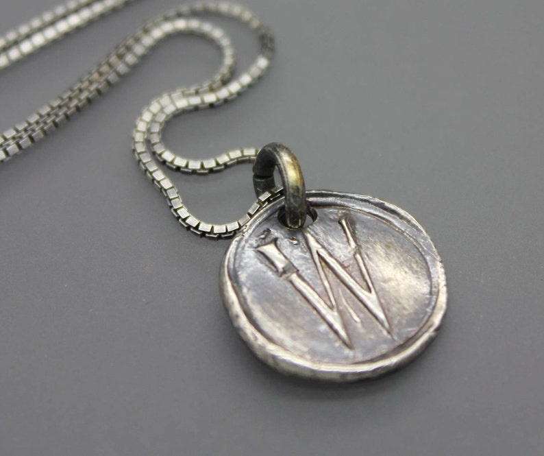 Wax Seal Necklace, Wax Seal Jewelry, Letter Seal Jewelry, Initial Necklace, Initial Jewelry, Monogram Necklace, Monogram Jewelry, Silver image 1