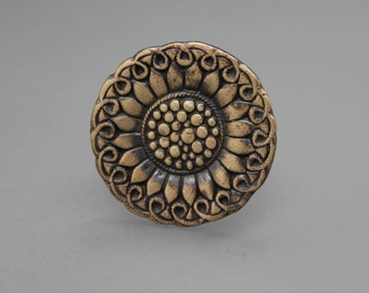 Anneau de tournesol, tournesol bijoux, bague en Bronze, bague réglable, bijoux de Bronze, bague réglable en Bronze, bague, bijoux de fleurs fleur