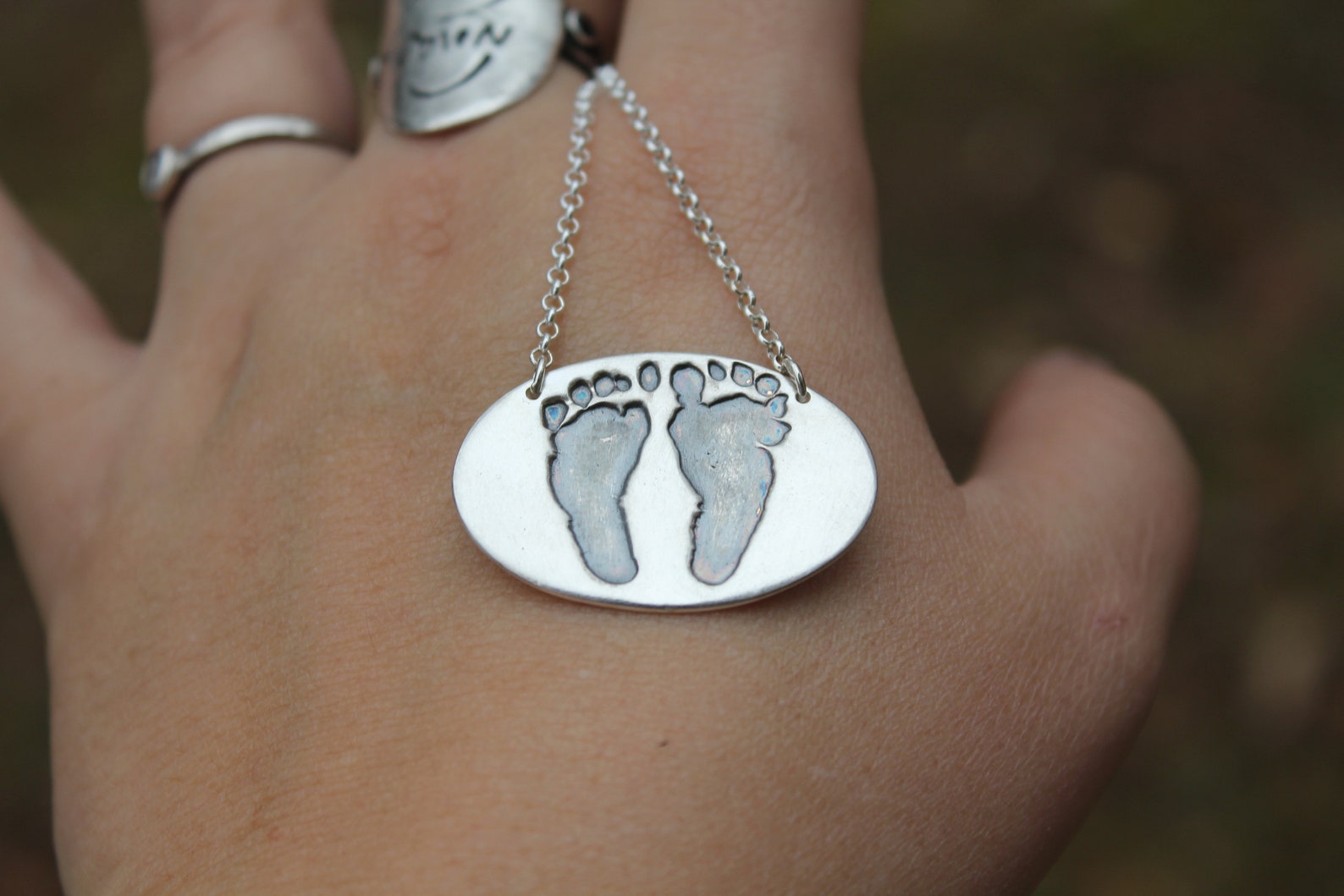 Personalized Baby Footprint Necklace Custom Silver Footprint Etsy