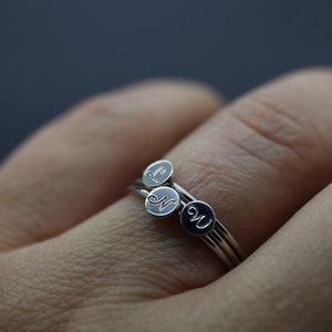 Stacking Initial Ring, Engraved Initial Ring, Stacking Mom Ring, Silver Name Ring Stackable, Name Ring for Mum, Brag Tag, Stackabe Rings Set image 5