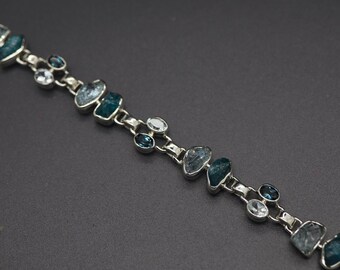 Multiple Gemstone Bracelet, Apatite Bracelet Silver, Valentines Bracelet for Her, Ready to Ship, Hinged Bracelets for Women, Aquamarine Gift