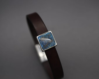 Einäscherungsarmband aus Leder, Einäscherungsarmband für Herren, Schmuck aus Einäscherungsasche, Aschearmband für Herren, Silbernes Einäscherungsarmband, Urnenarmband, Verlust