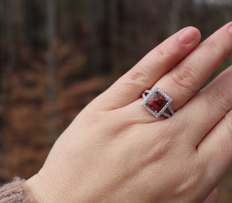 Emerald Cut Ring, Square Princess Cut Ring, Cremation Rings for Women, Cremation Jewelry Ashes, Silver Cremation Jewelry, Pet Loss Memorial image 3
