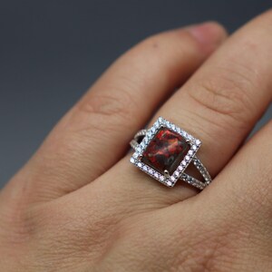 Emerald Cut Ring, Square Princess Cut Ring, Cremation Rings for Women, Cremation Jewelry Ashes, Silver Cremation Jewelry, Pet Loss Memorial image 5