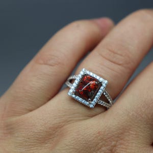 Emerald Cut Ring, Square Princess Cut Ring, Cremation Rings for Women, Cremation Jewelry Ashes, Silver Cremation Jewelry, Pet Loss Memorial image 7