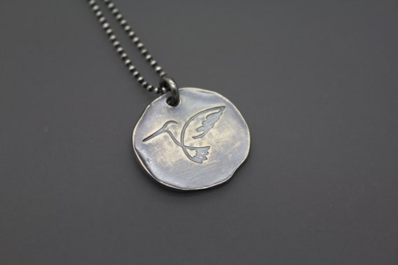 Sterling Silver Hummingbird Necklace, Round Hummingbird Pendant, Handmade Hummingbird Jewelry, Symbolic Jewelry, Gift For Bird Lover