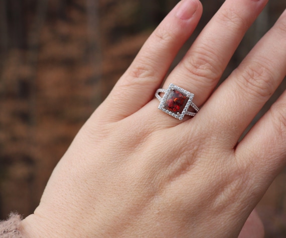 Emerald Cut Ring, Square Princess Cut Ring, Cremation Rings for Women, Cremation Jewelry Ashes, Silver Cremation Jewelry, Pet Loss Memorial