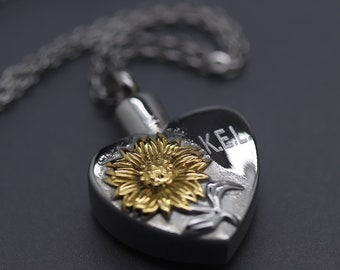 Sunflower Ashes Necklace, Flower Urn, Memorial Flower, Cremation Locket for Ashes, Human Ash Keepsake, Cremation Necklace for Ashes, Bereave