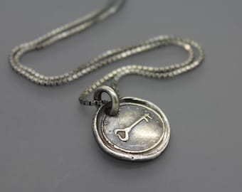 Wax Seal Necklace, Wax Seal Jewelry, Key Jewelry, Silver Key, Love Necklace, Skeleton Key, Heart Lock, Key Necklace, Key Charm