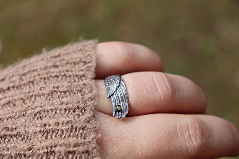 Cremation Ring Band Ashes Angel Ring Cremation Angel Wings Etsy