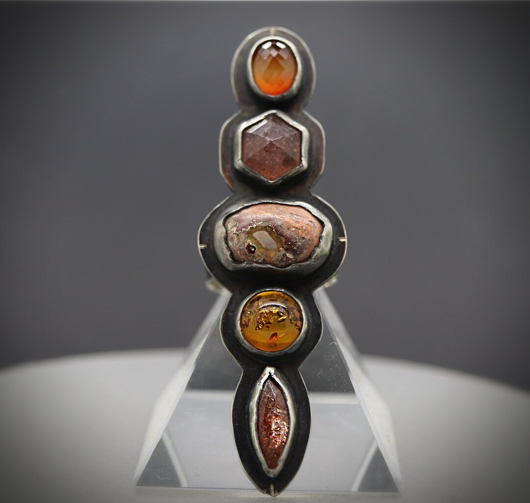 Long Stone Rings Multistone Ring, Multi-stone Jewelry, Long Finger Ring, Full Finger ...